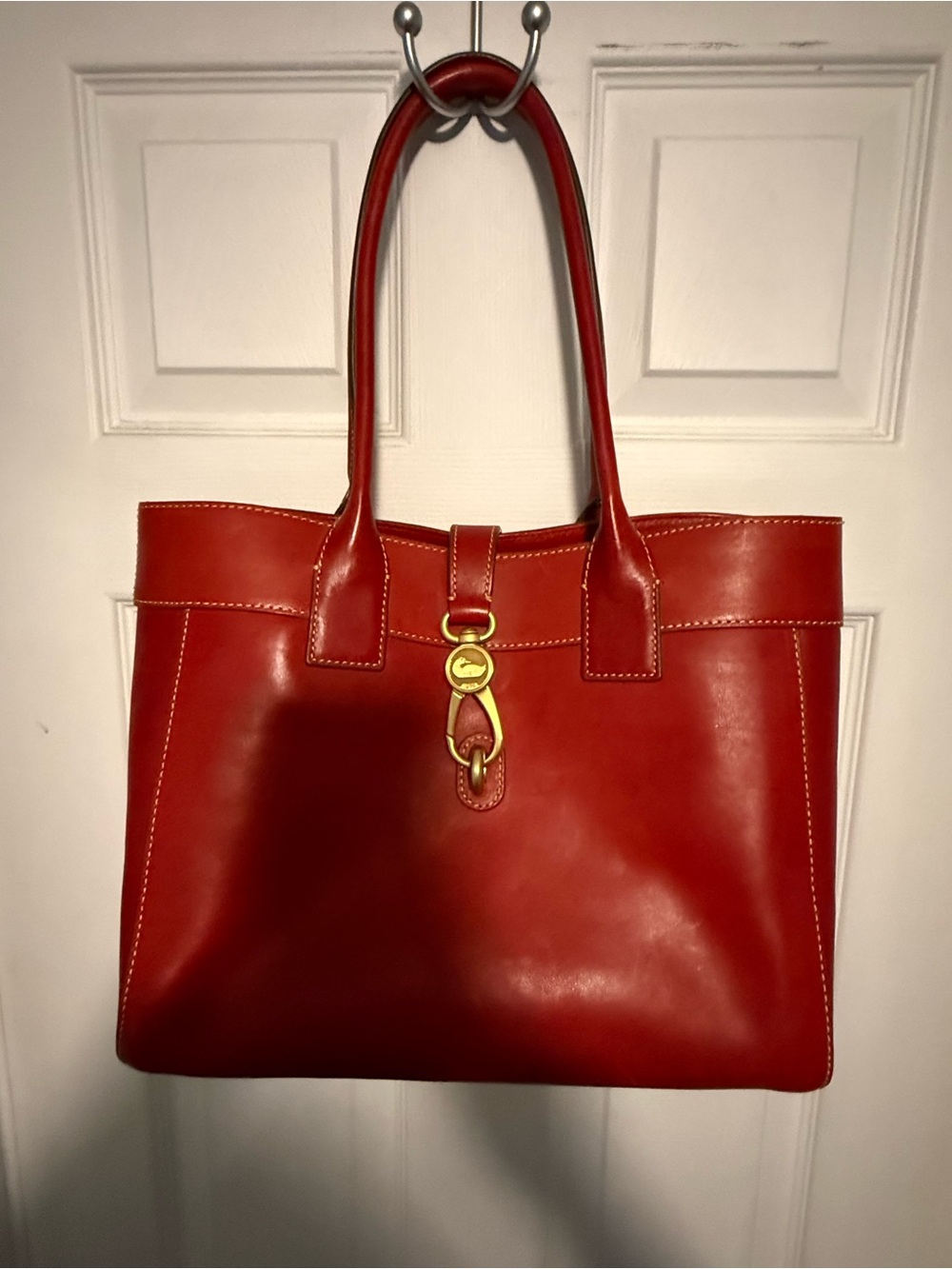 Dooney & Bourke Red Leather Shoulder Tote with Gold Hardware
